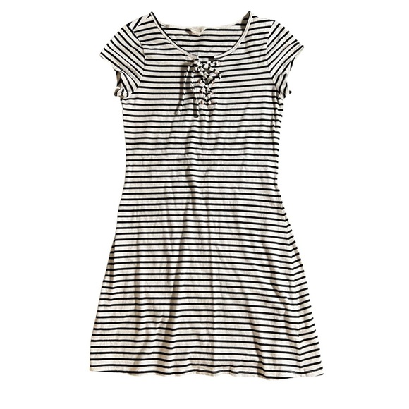 Dresses & Skirts - Aeropostale Black + White Stripe Nautical Baby Doll Bodycon Dress w/ Corset Tie